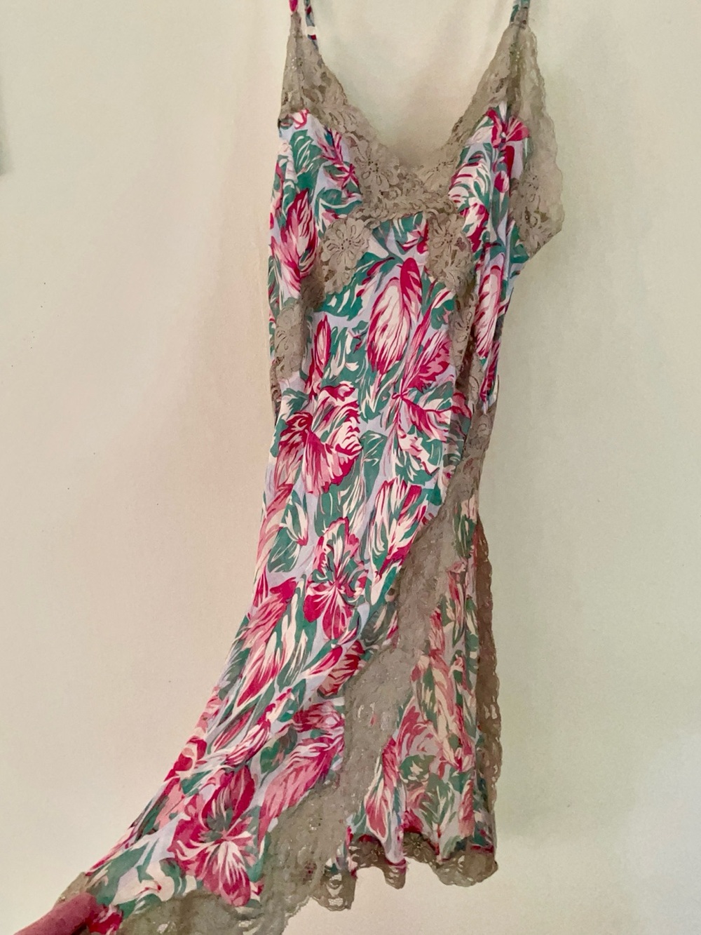 Mary Green | Exotic Floral Print Silk Chemise / Slip / Nightie, Sz L ♥ Like new